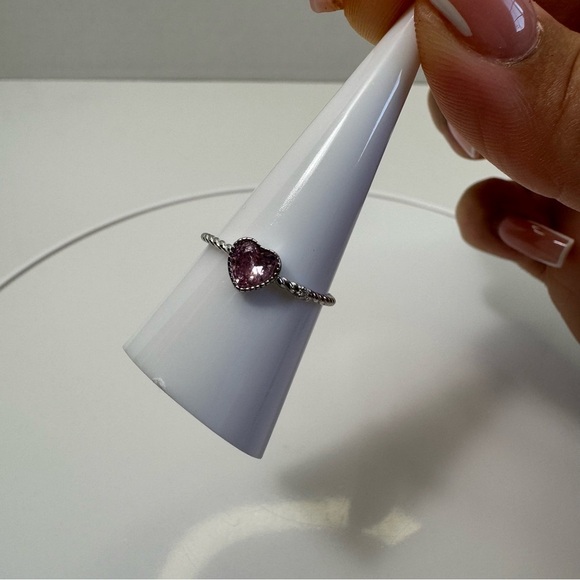 Pink Love Heart Premium Zircon 925 Sterling Silver Cross Band Rings - Picture 10 of 15